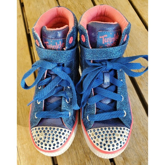 Skechers Twinkle Toes Girls Blue Metallic Lace Up / Hook & Loop High Tops Size 3 - Picture 4 of 11